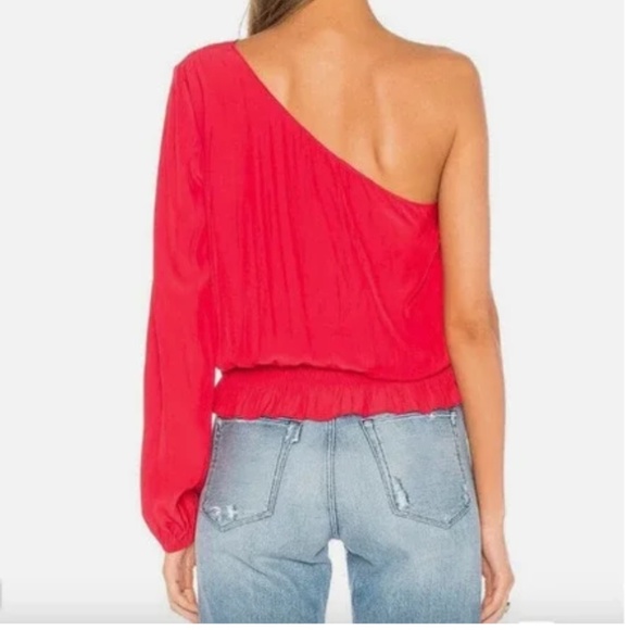 RAMY BROOK EUC One Shoulder Sleeve Shirred Detail Top in Black Size S - Picture 3 of 6